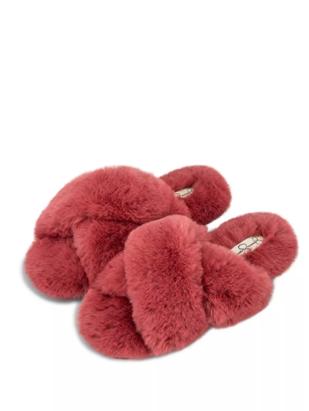 Jessica Simpson Plush Faux Fur Cross-Band Slippers - Rose